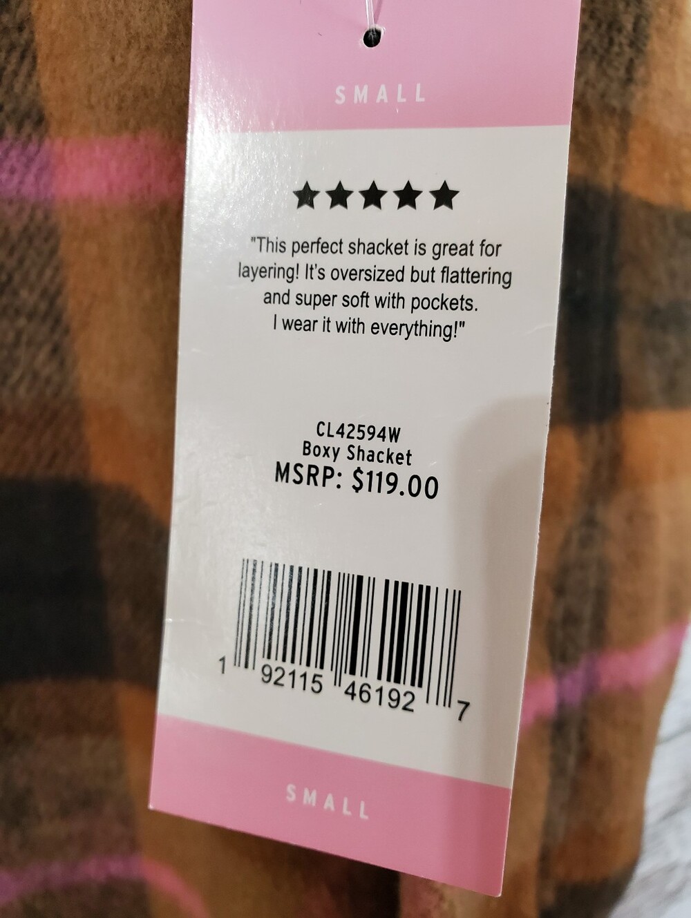BB Dakota Steve Madden Cashew Plaid Shacket Flannel Boxy Shirt Jacket Brown Pink - Picture 5 of 12